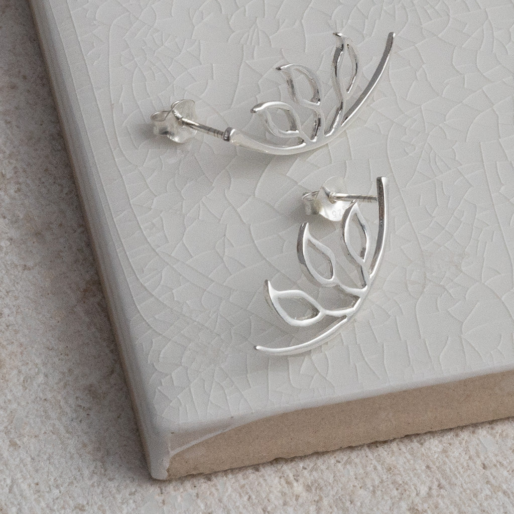 Sterling Silver Leaf Silhouette Studs
