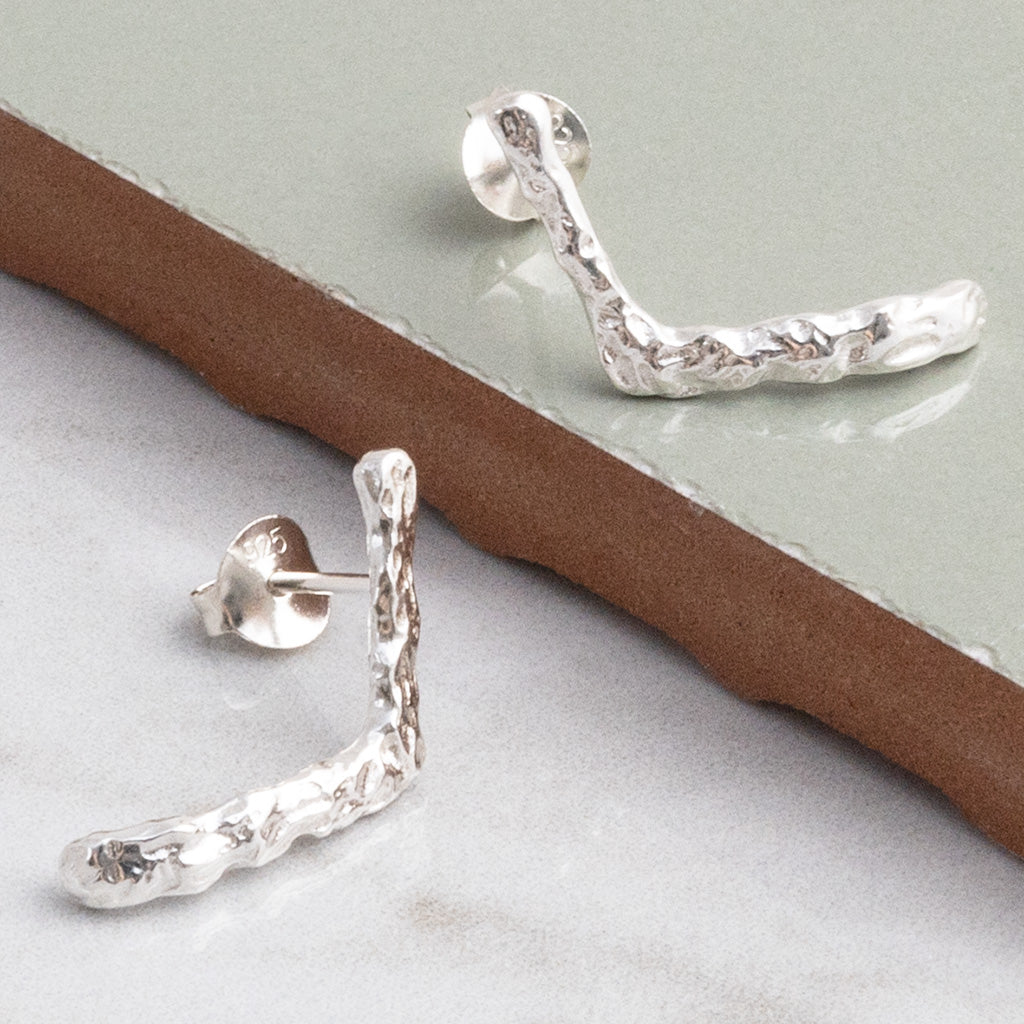 Sterling Silver Molten Studs