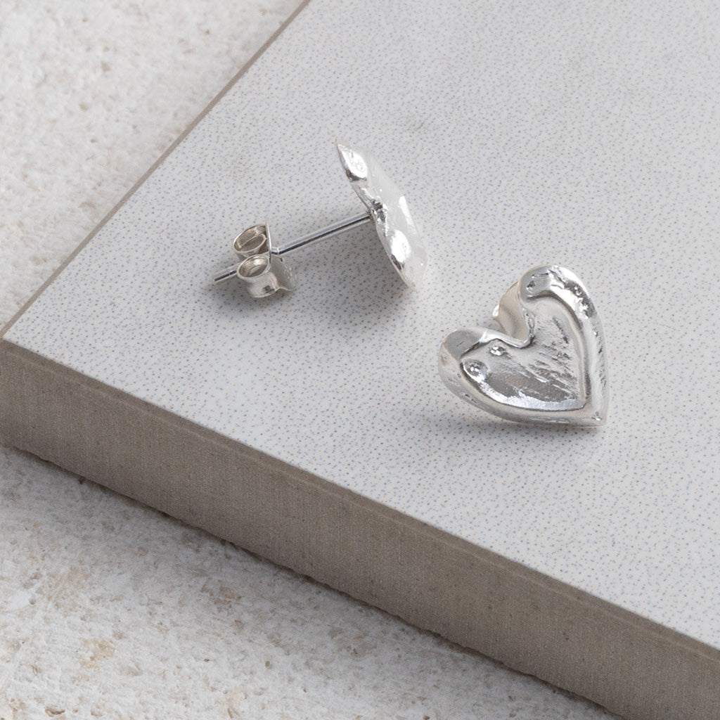 Sterling Silver Molten Heart Studs