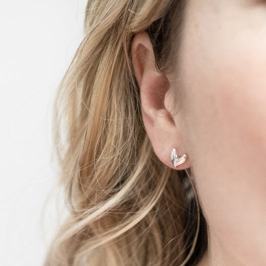 ML722 Sterling Silver Love Heart Studs Model Shot