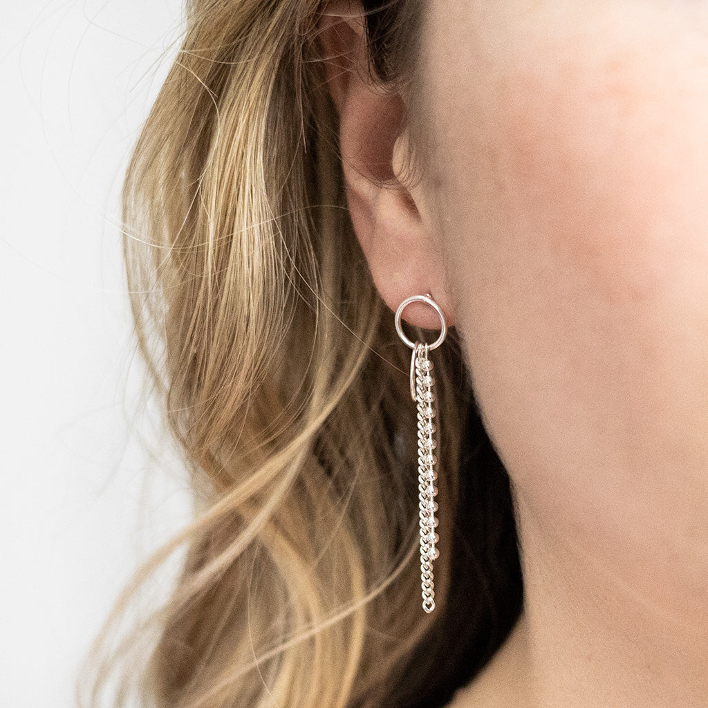 Sterling Silver Curb and Bead Dangly Studs