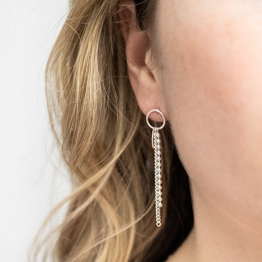 MK827 Sterling Silver Curb and Bead Dangly Studs Model Shot