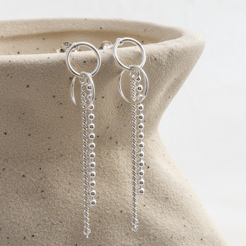 Sterling Silver Curb and Bead Dangly Studs