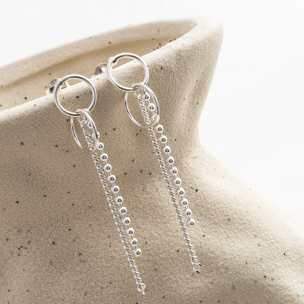 Sterling Silver Curb and Bead Dangly Studs