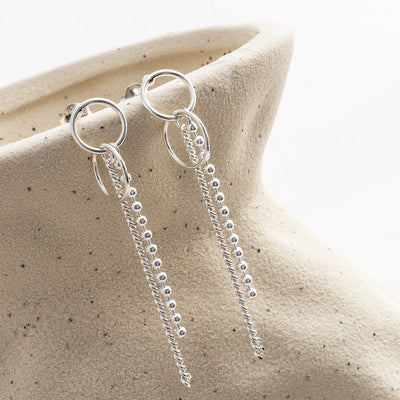 MK827 Sterling Silver Curb and Bead Dangly Studs 1