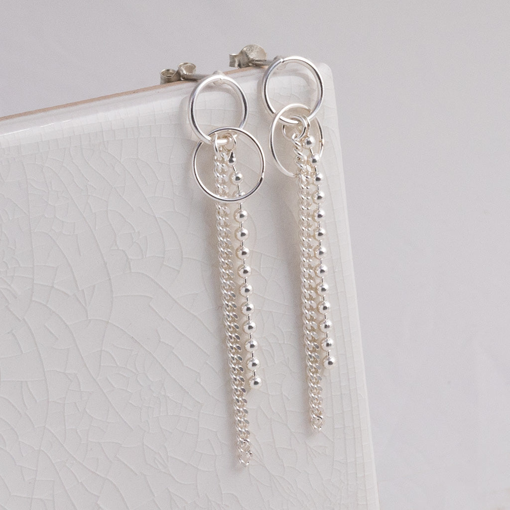Sterling Silver Curb and Bead Dangly Studs