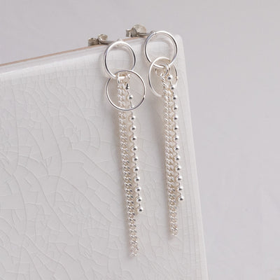 MK827 Sterling Silver Curb and Bead Dangly Studs1