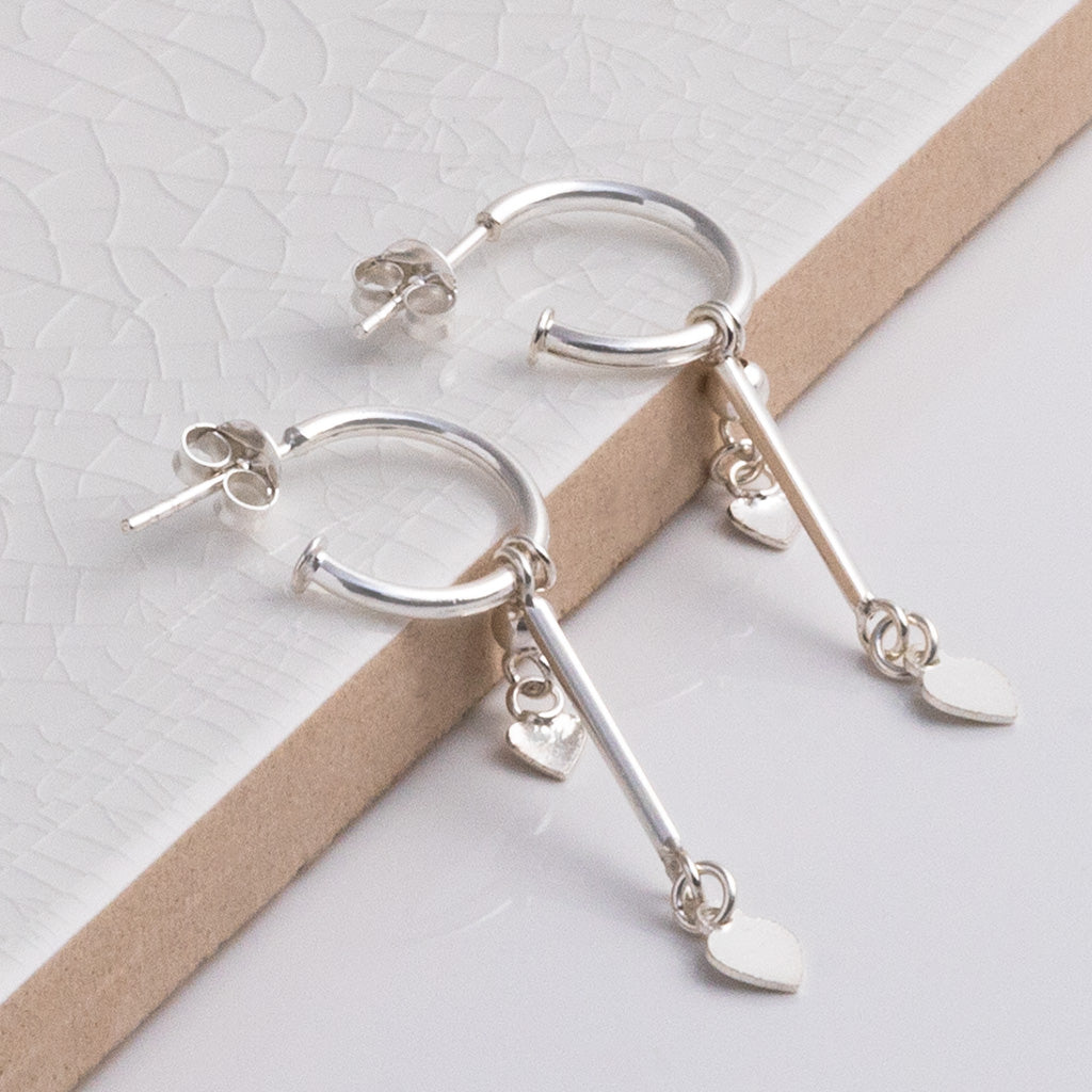 Sterling Silver Double Heart and Bar Studs