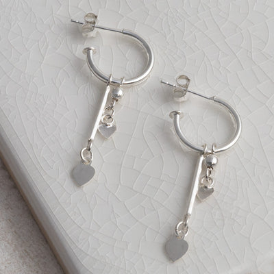 ME539 Sterling Silver Double Heart and Bar Studs 3