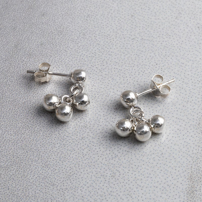 MK832 Sterling Silver Ball Bell Dangly Studs 2