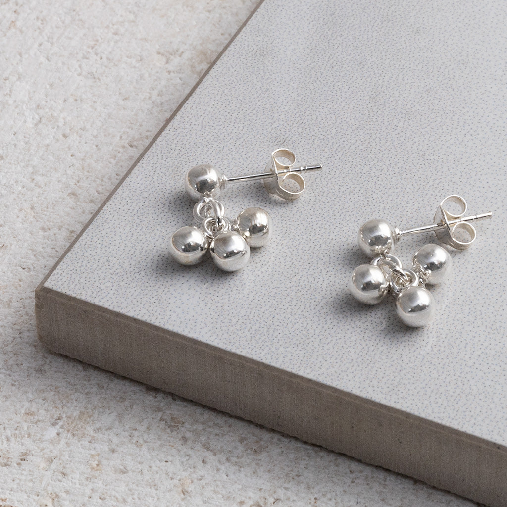Sterling Silver Ball Bell Dangly Studs