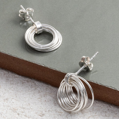 MK819 Sterling Silver Layered Hoops Studs 2