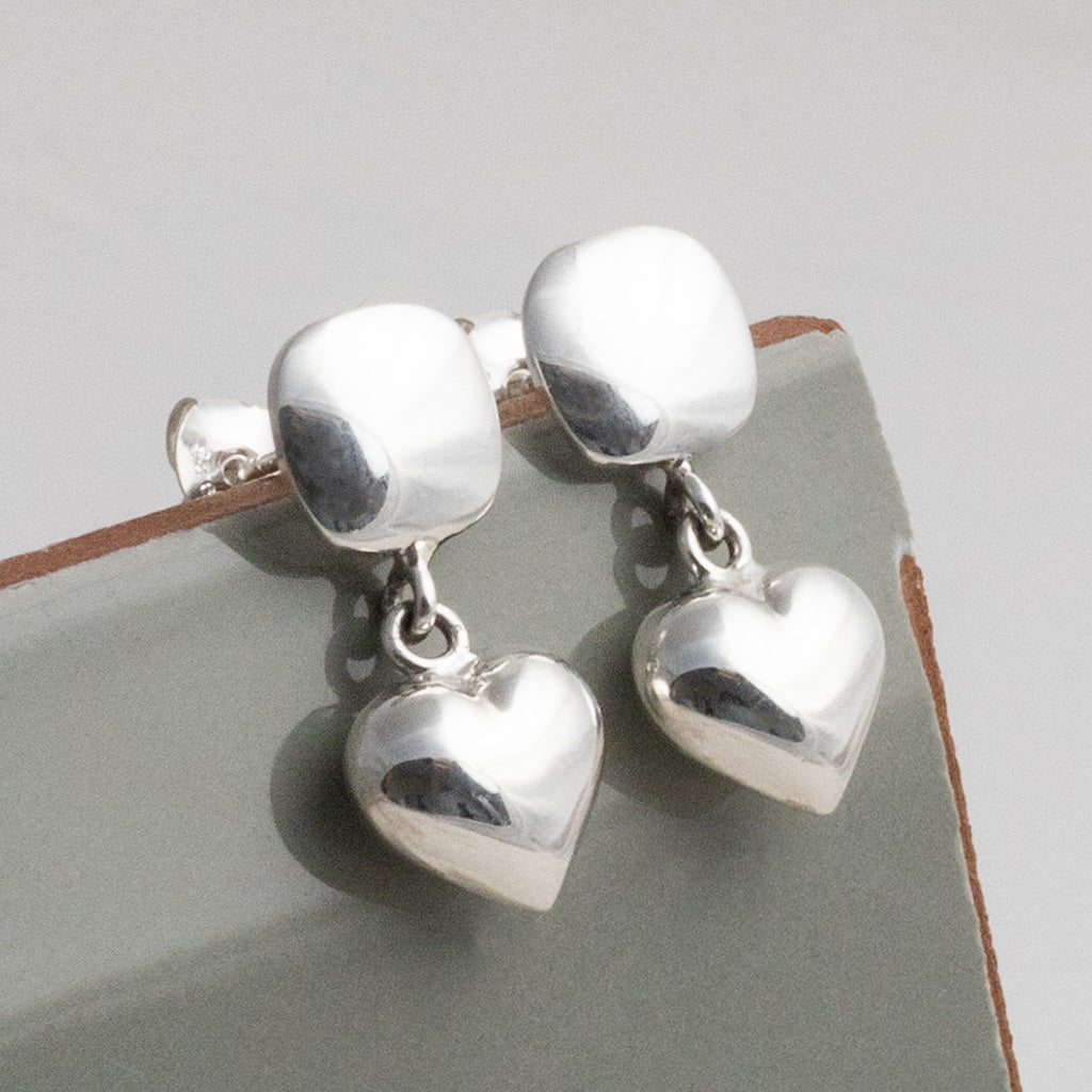 Sterling Silver Heart Droplet Studs