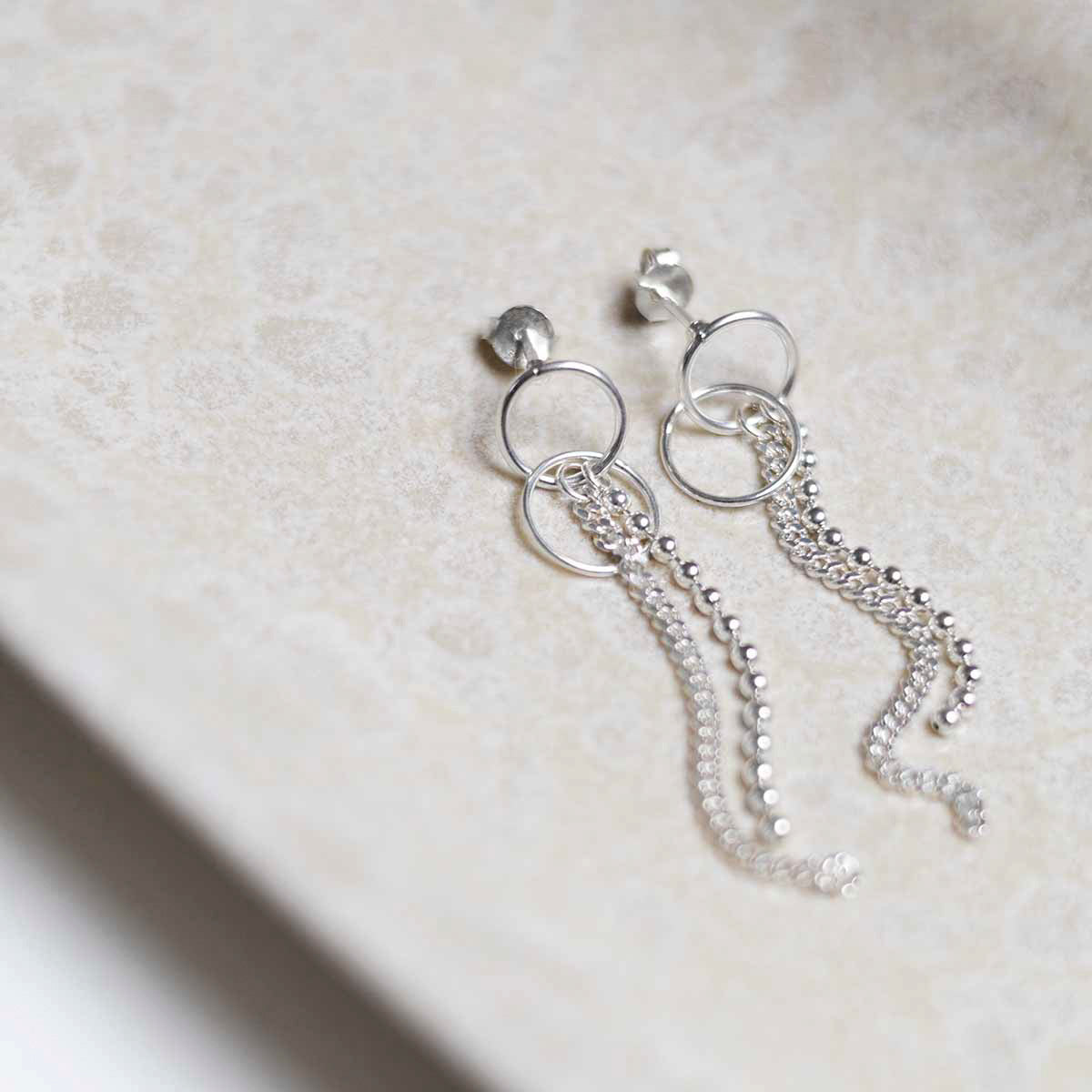 Sterling Silver Curb and Bead Dangly Studs