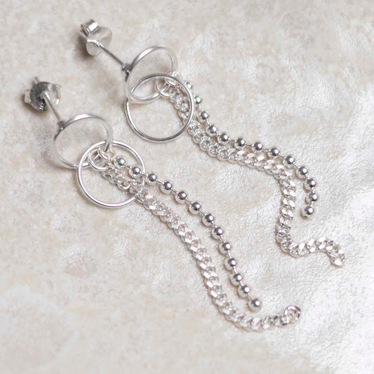MK827_Sterling Silver Curb and Bead Dangly Studs_2