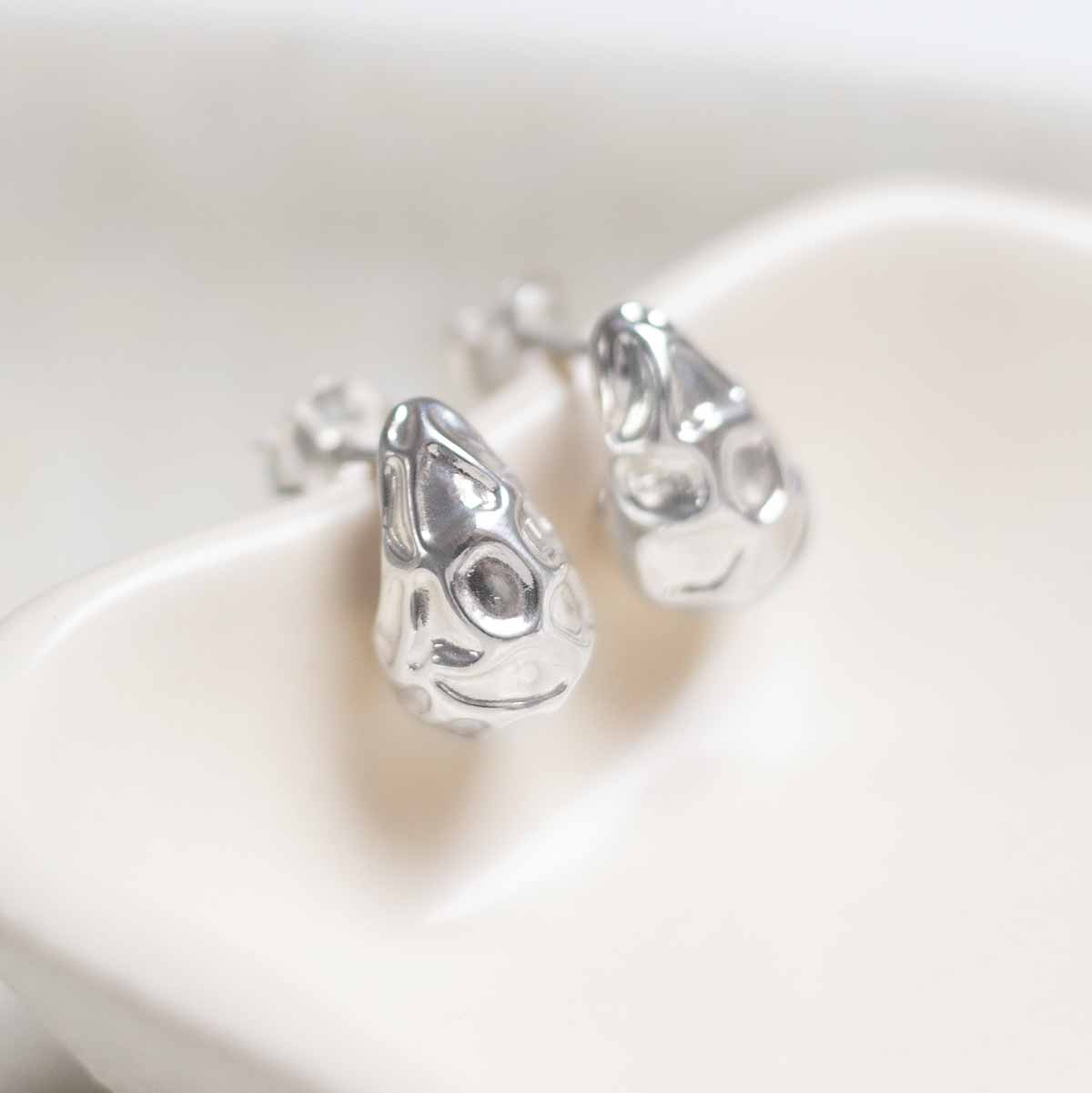 Sterling Silver Molten Drop Studs