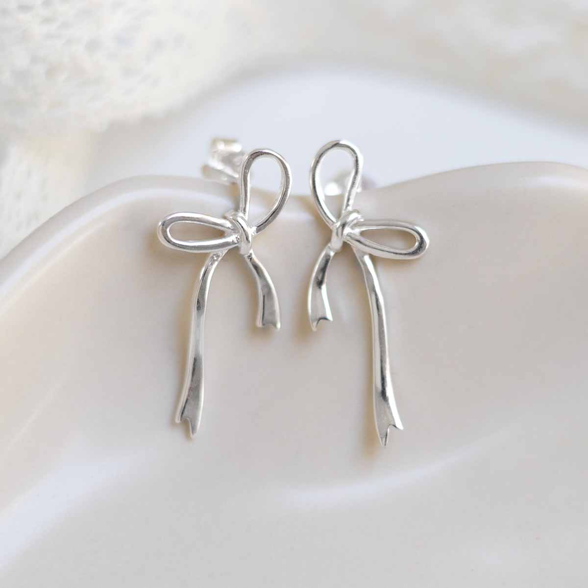 Sterling Silver Ribbon Bow Studs