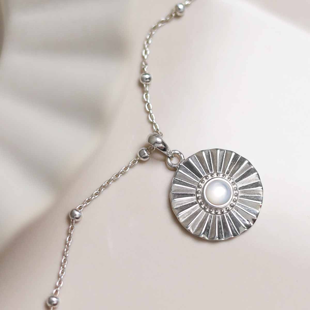 Sterling Silver Mother Of Pearl Sun Disc Necklace