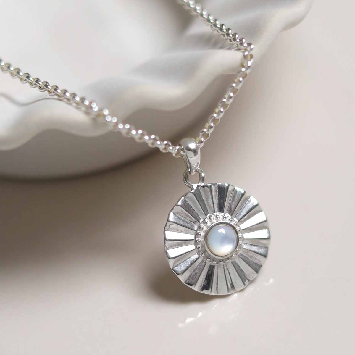 Sterling Silver Mother Of Pearl Sun Disc Necklace