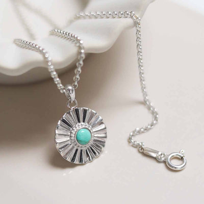 ML723t_Sterling Silver Turquoise Sun Disc Necklace_2