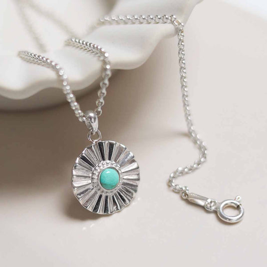 ML723t_Sterling Silver Turquoise Sun Disc Necklace_2