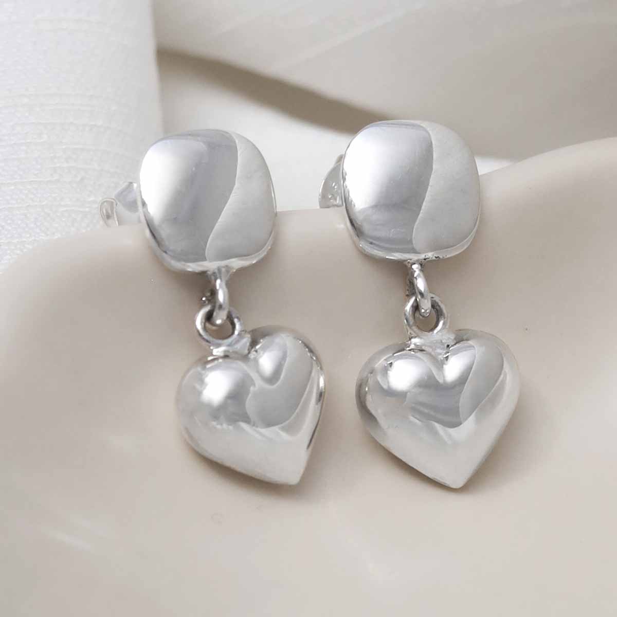 Sterling Silver Heart Droplet Studs