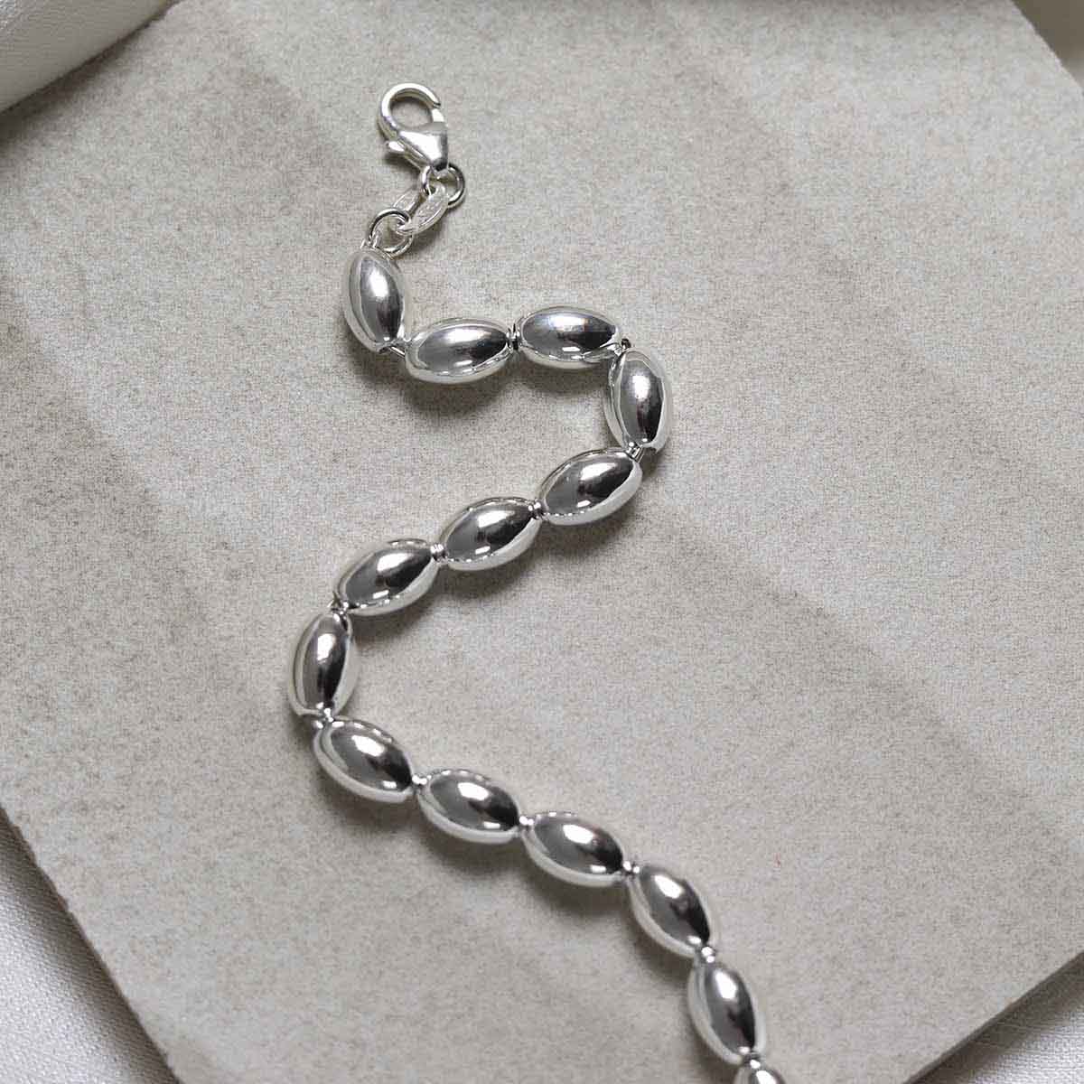 Sterling Silver Oval Beads Bracelet