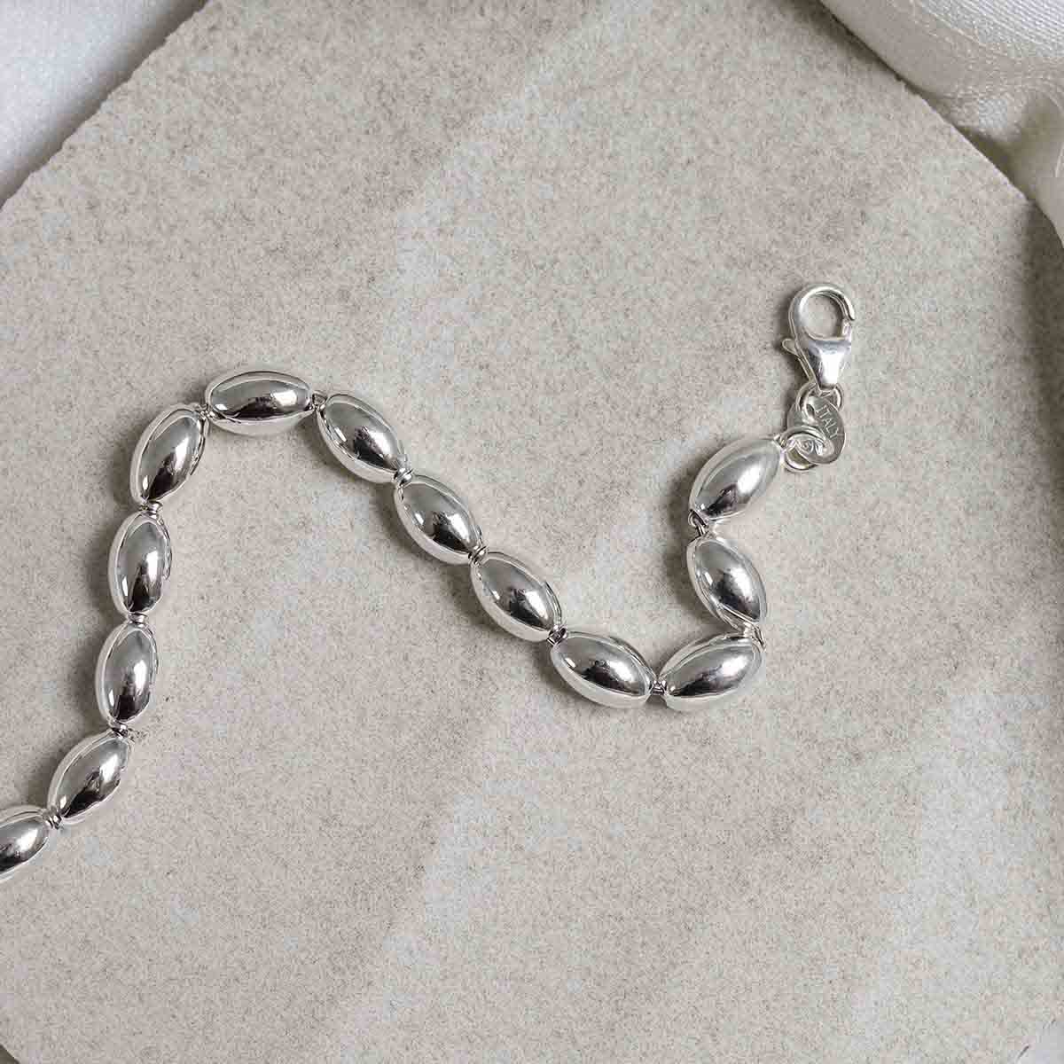 Sterling Silver Oval Beads Bracelet
