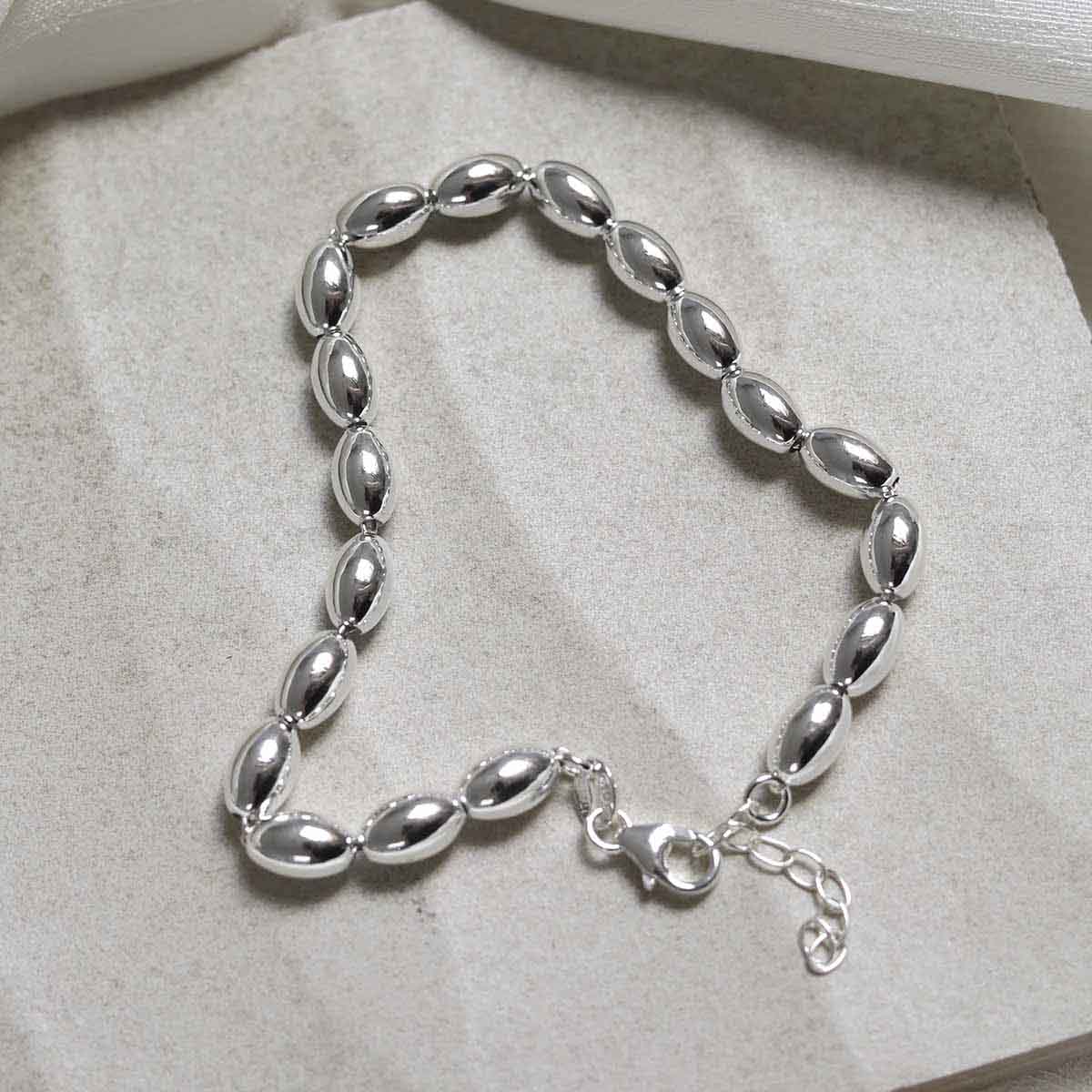 Sterling Silver Oval Beads Bracelet