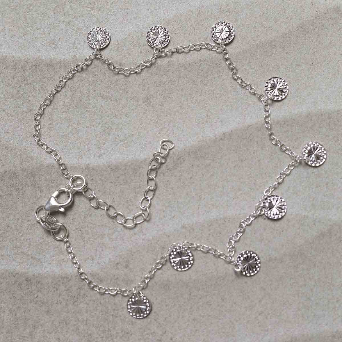 Sterling Silver Diamond Disc Anklet