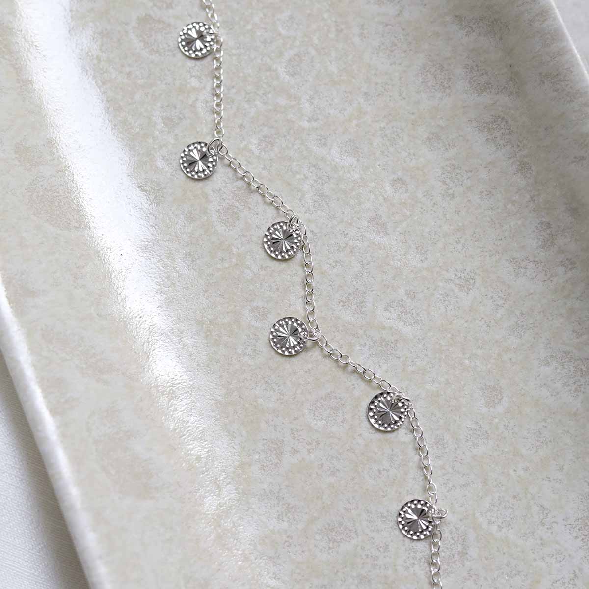 Sterling Silver Diamond Disc Anklet