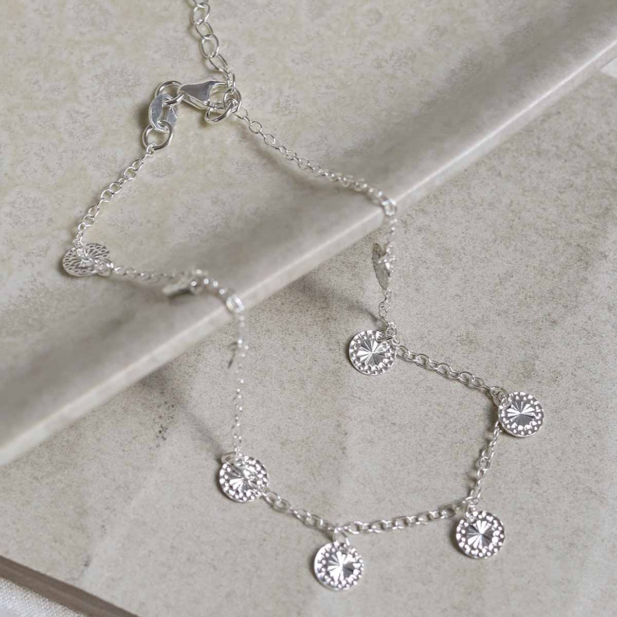 Sterling Silver Diamond Disc Anklet
