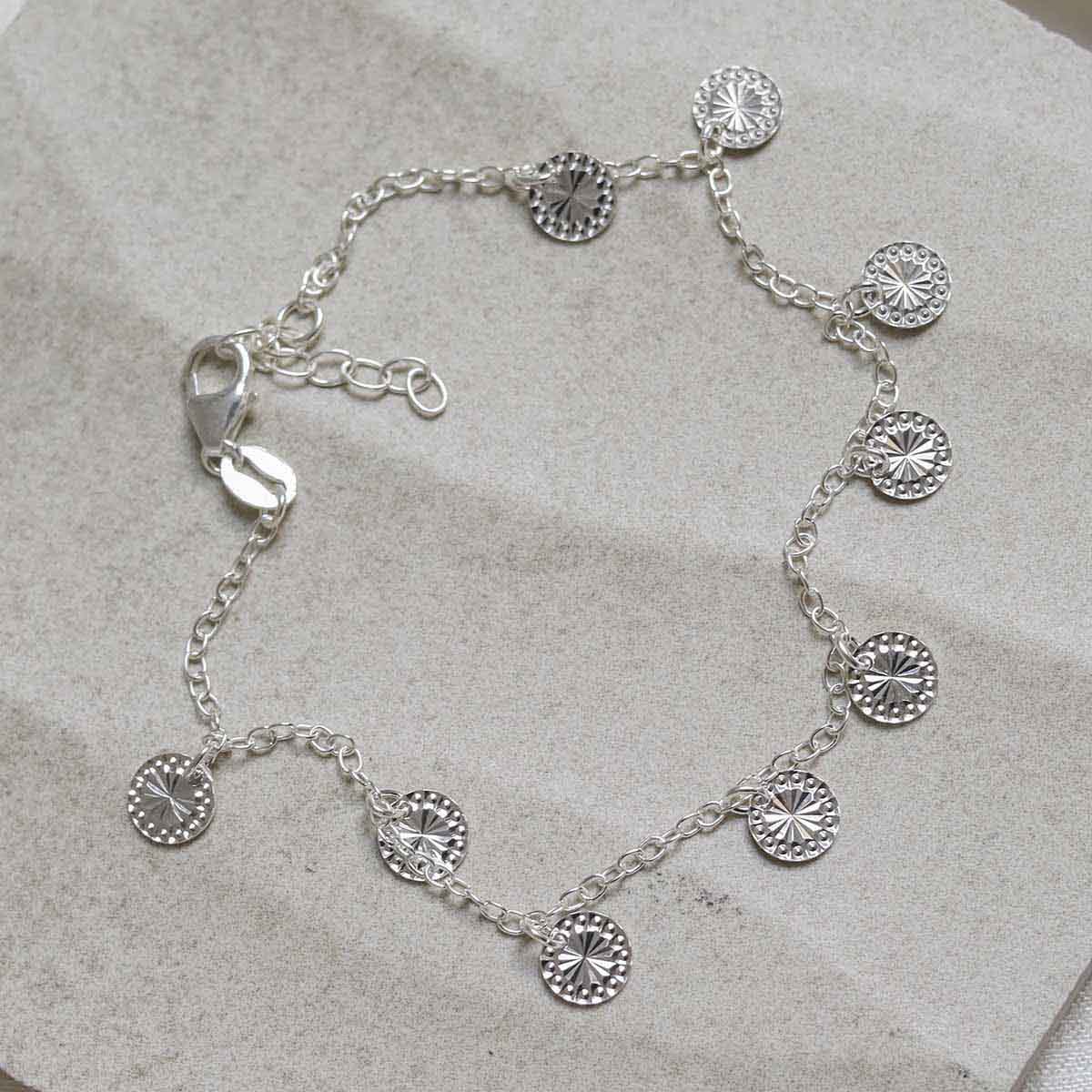 Sterling Silver Diamond Disc Bracelet