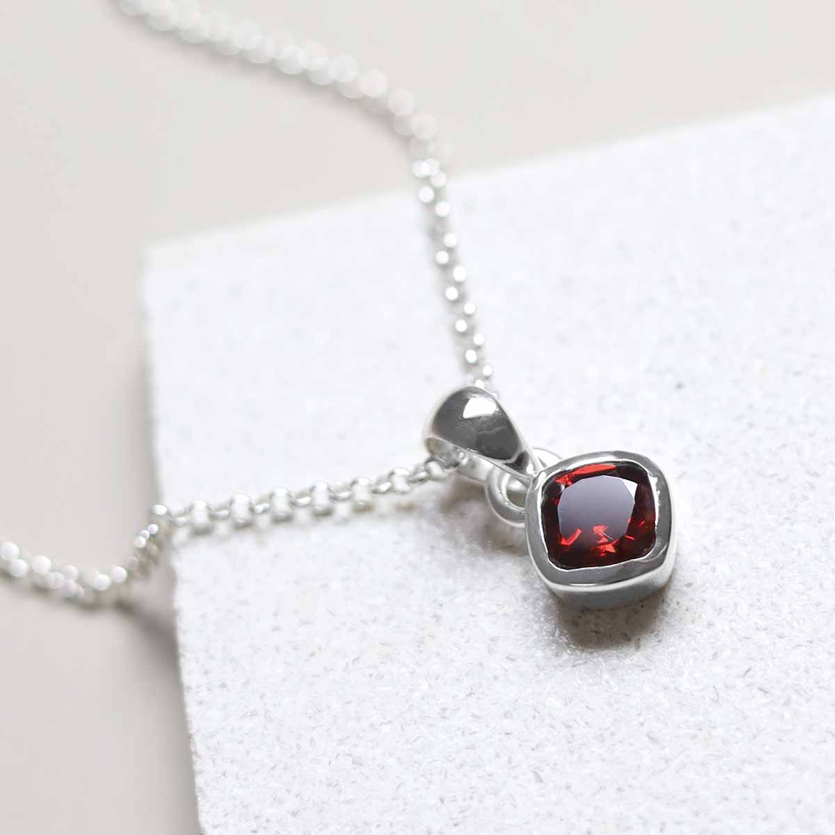 Sterling Silver Garnet Birthstone Necklace - January