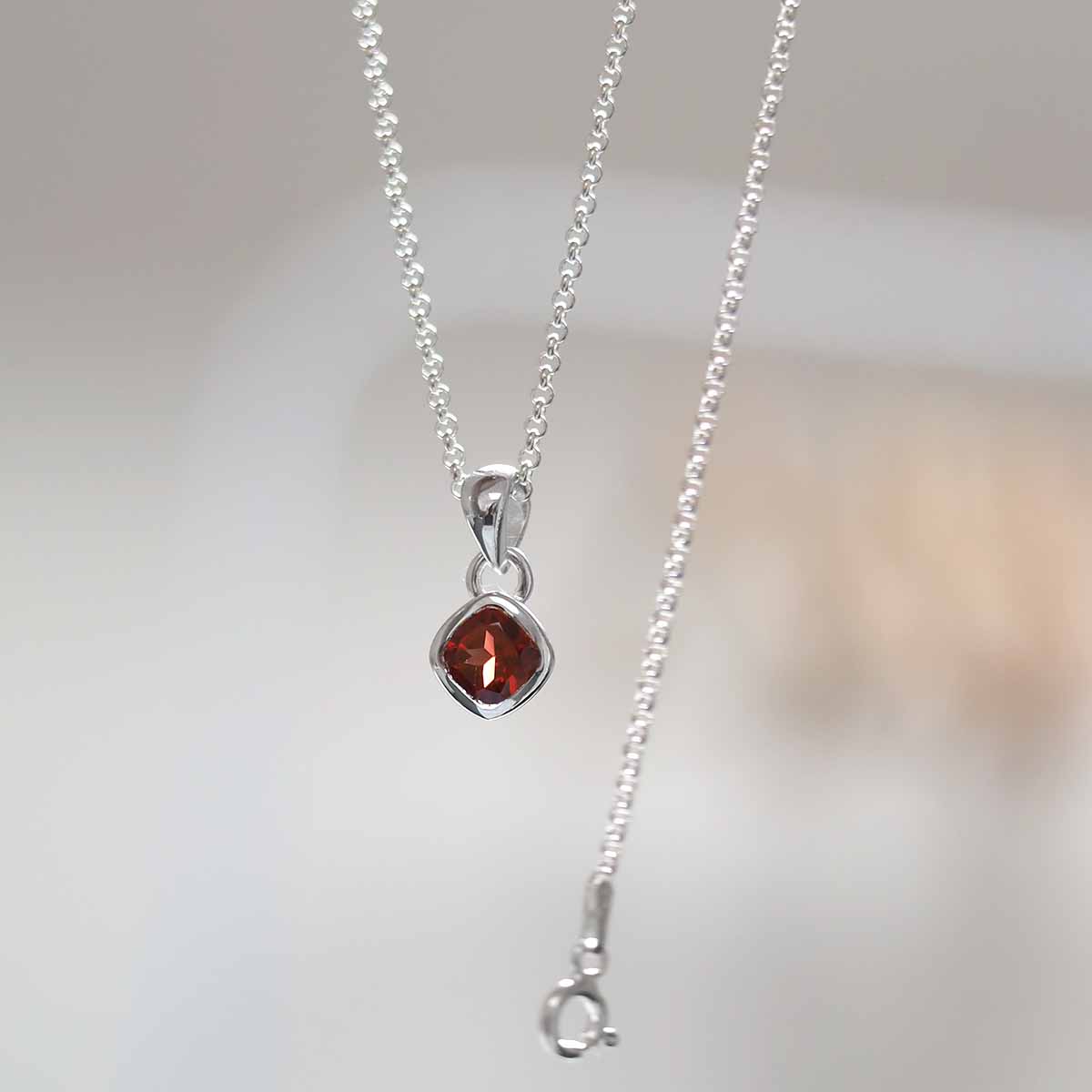 Sterling Silver Garnet Birthstone Necklace - January