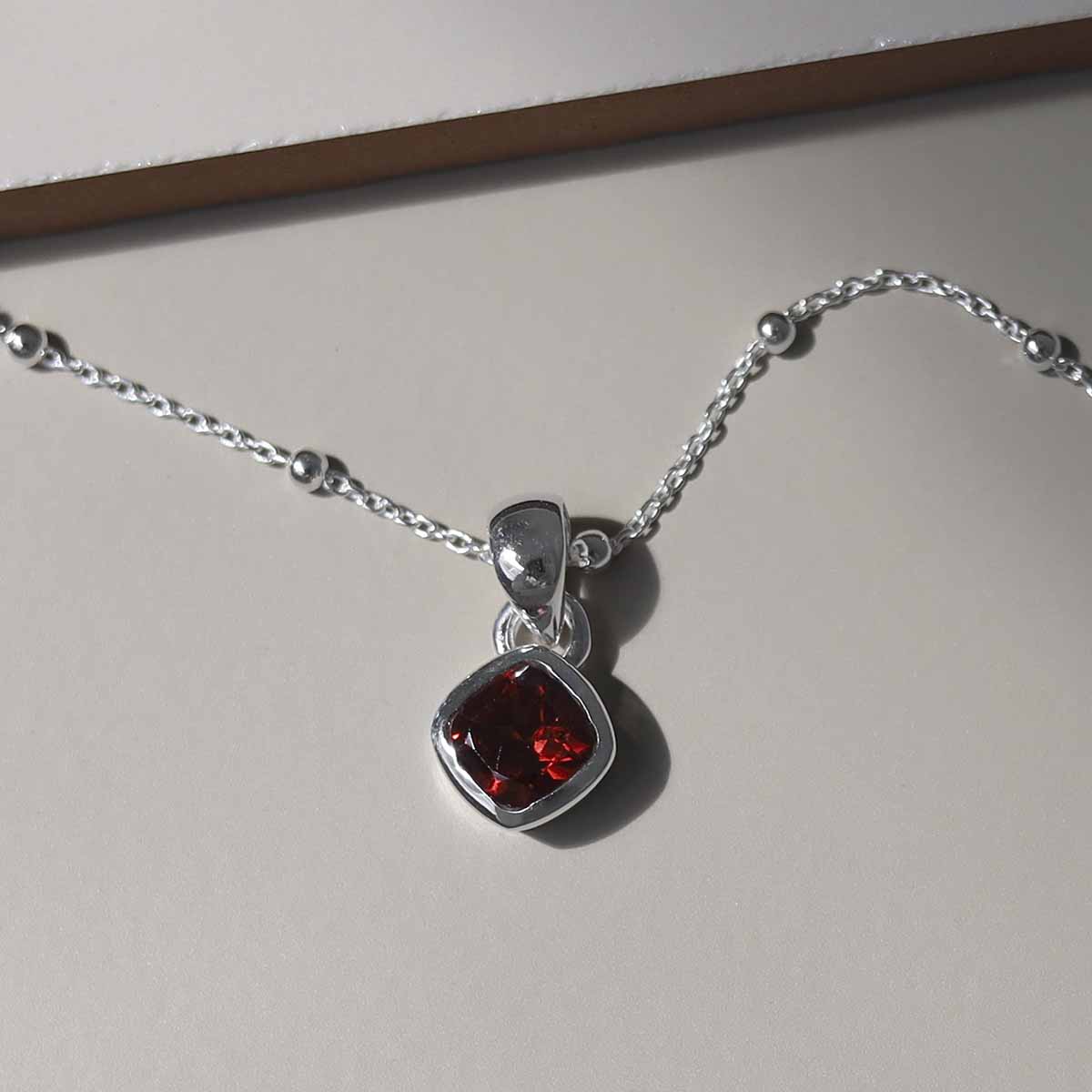 Sterling Silver Garnet Birthstone Necklace - January