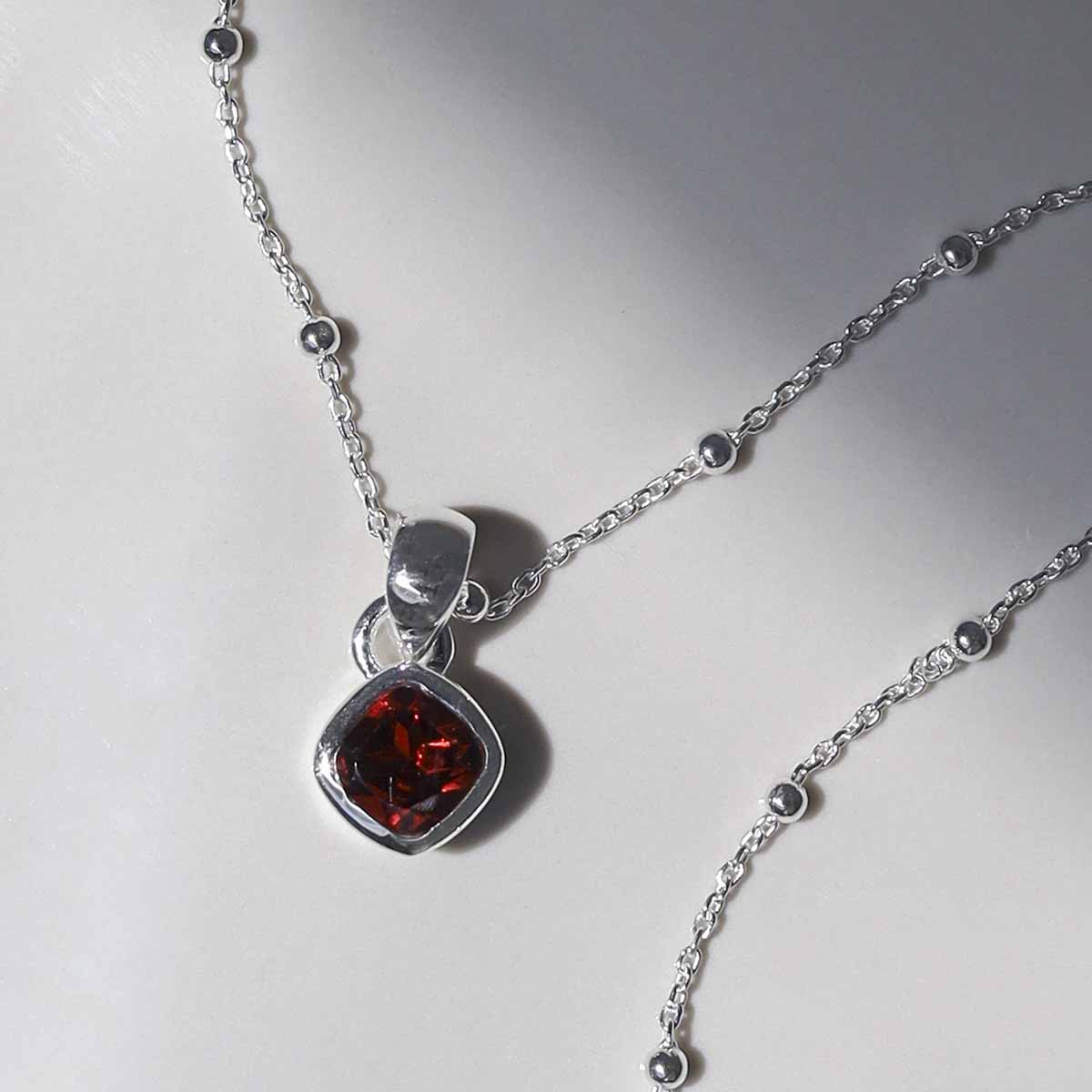 Sterling Silver Garnet Birthstone Necklace - January