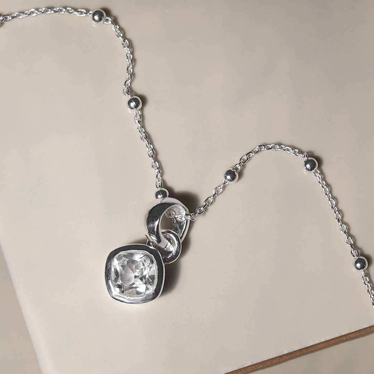 Sterling Silver Clear Quartz Birthstone Necklace - April