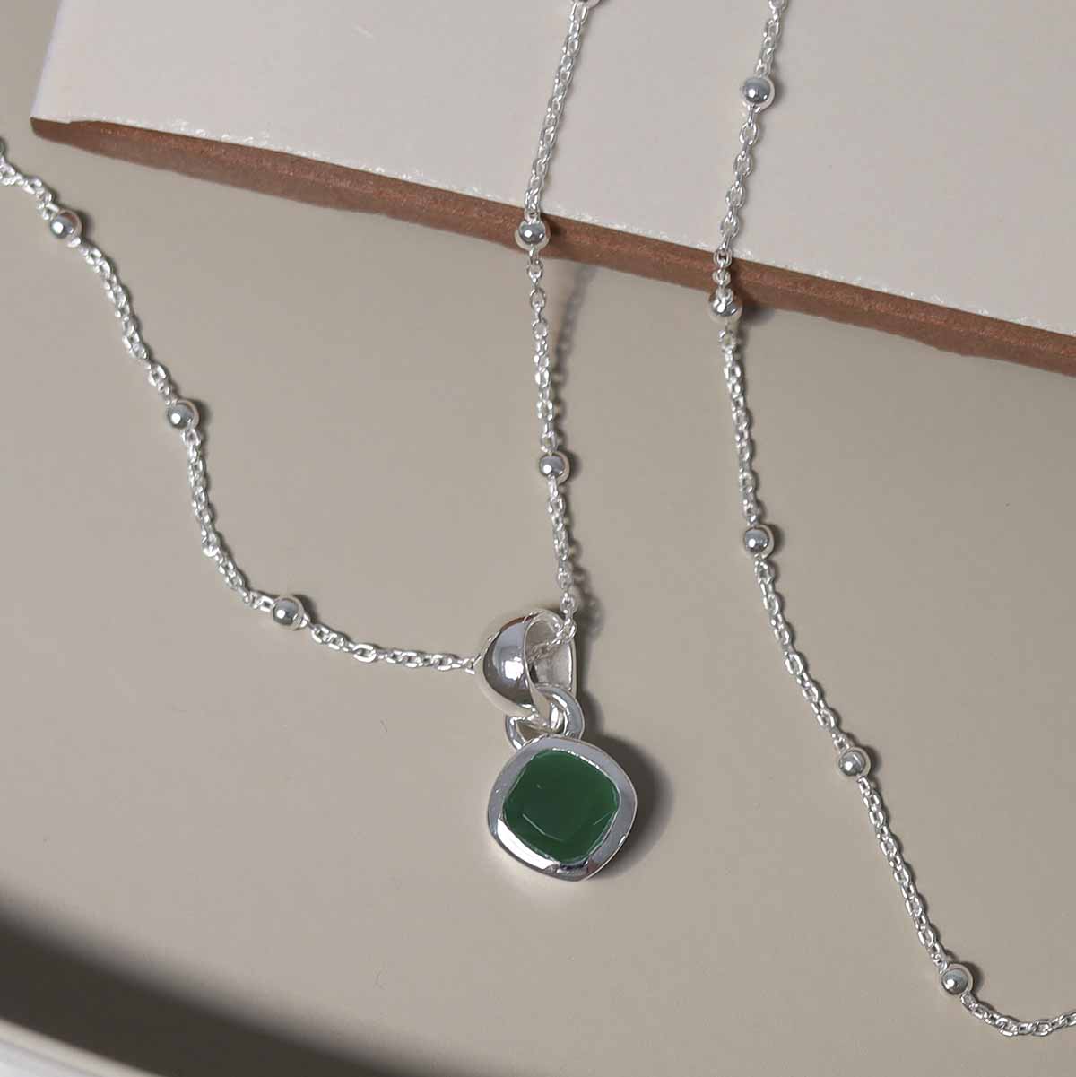 Sterling Silver Emerald Birthstone Necklace - May
