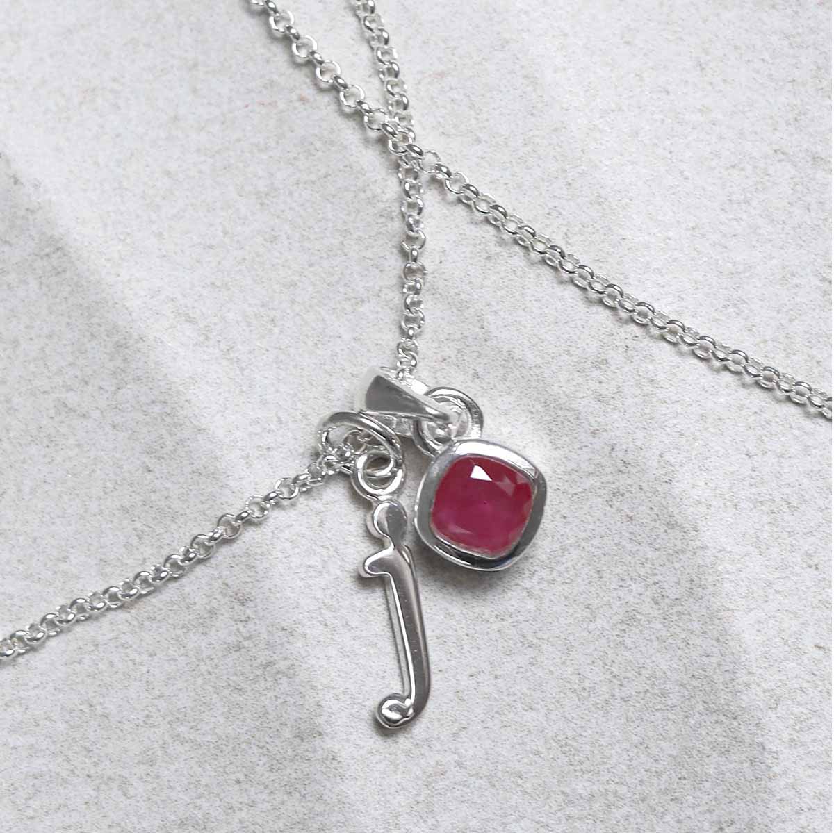 Sterling Silver Ruby Birthstone Necklace - July