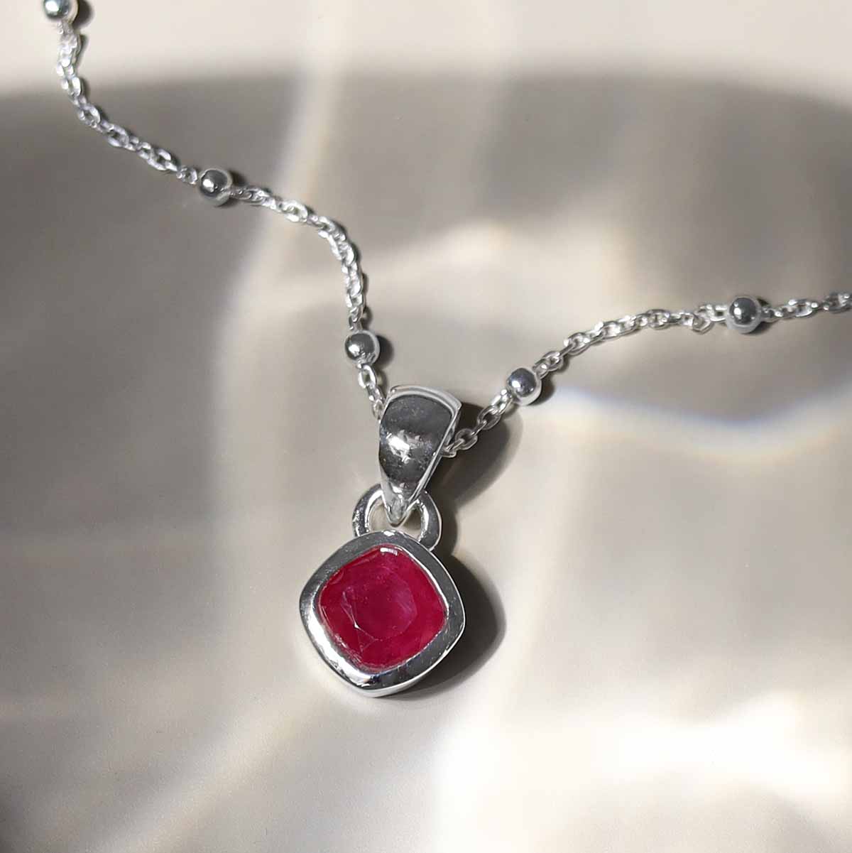 Sterling Silver Ruby Birthstone Necklace - July