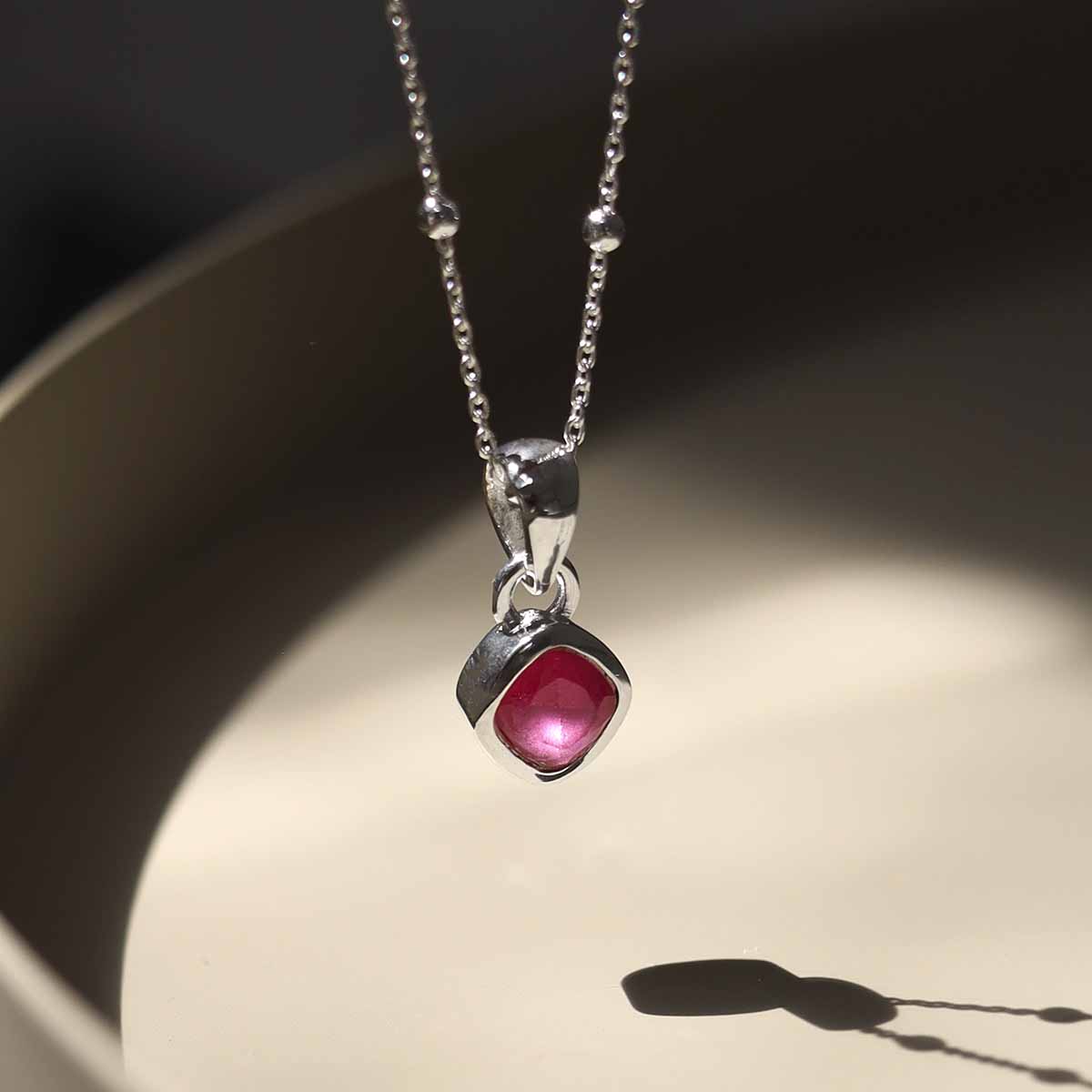 Sterling Silver Ruby Birthstone Necklace - July