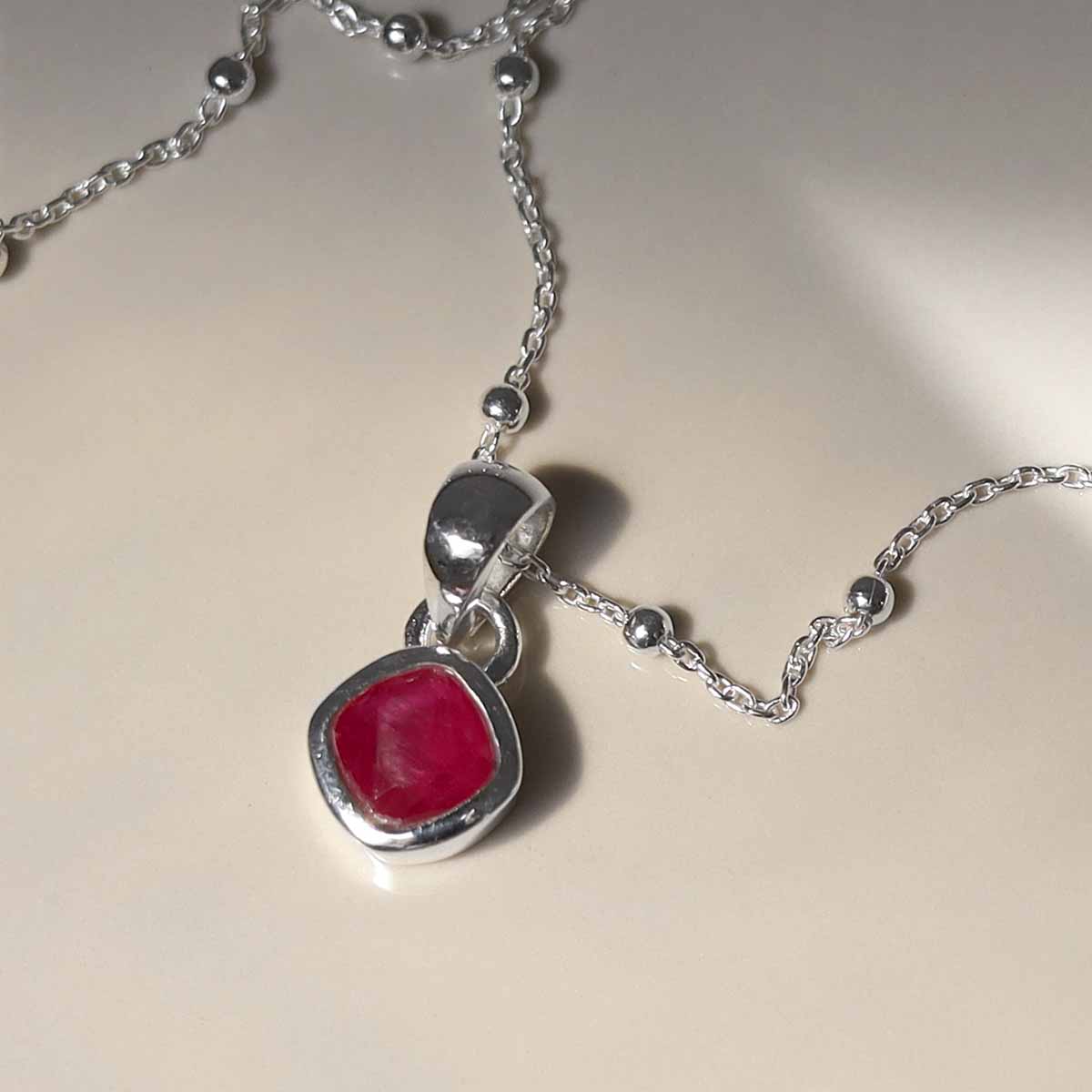 Sterling Silver Ruby Birthstone Necklace - July