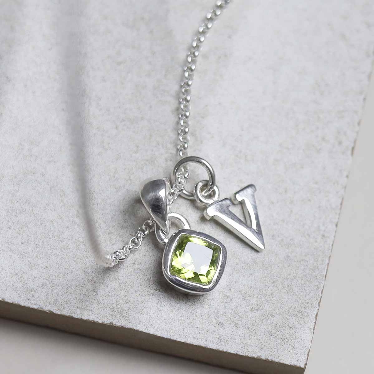 Sterling Silver Peridot Birthstone Necklace - August
