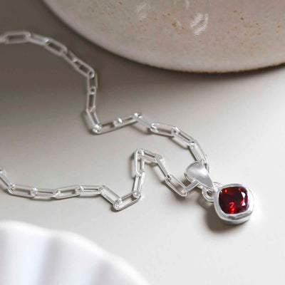 MW01FPN_Sterling Silver Garnet Birthstone Fine Paperclip Necklace_3
