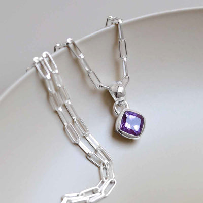 MW02FPN_Sterling Silver Amethyst Birthstone Fine Paperclip Necklace (February)_1