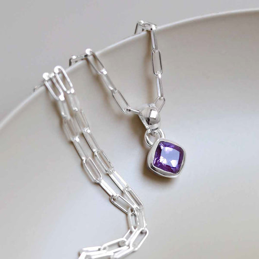 MW02FPN_Sterling Silver Amethyst Birthstone Fine Paperclip Necklace (February)_1