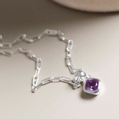 MW02FPN_Sterling Silver Amethyst Birthstone Fine Paperclip Necklace_3