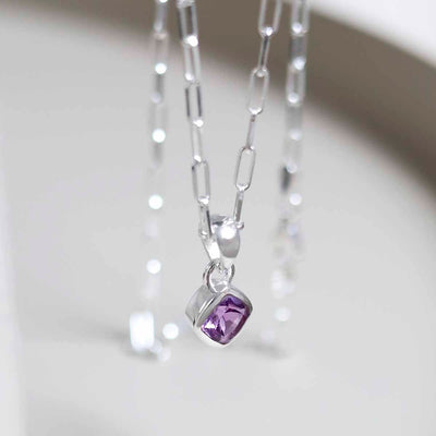 MW02FPN_Sterling Silver Amethyst Birthstone Fine Paperclip Necklace_4