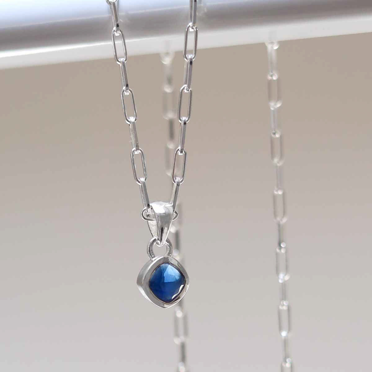 Sterling Silver Iolite Birthstone Fine Paperclip Necklace (March)